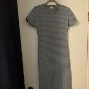 LuLaRoe Maria maxi dress, size xxs, gray with blue stripes